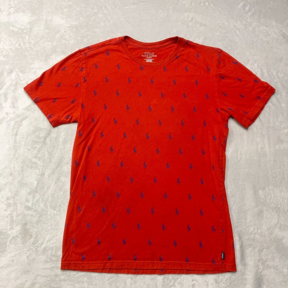 Polo Ralph Lauren T-Shirt Men's S Red All Over Pony‎ Logo Graphic Crew-Neck